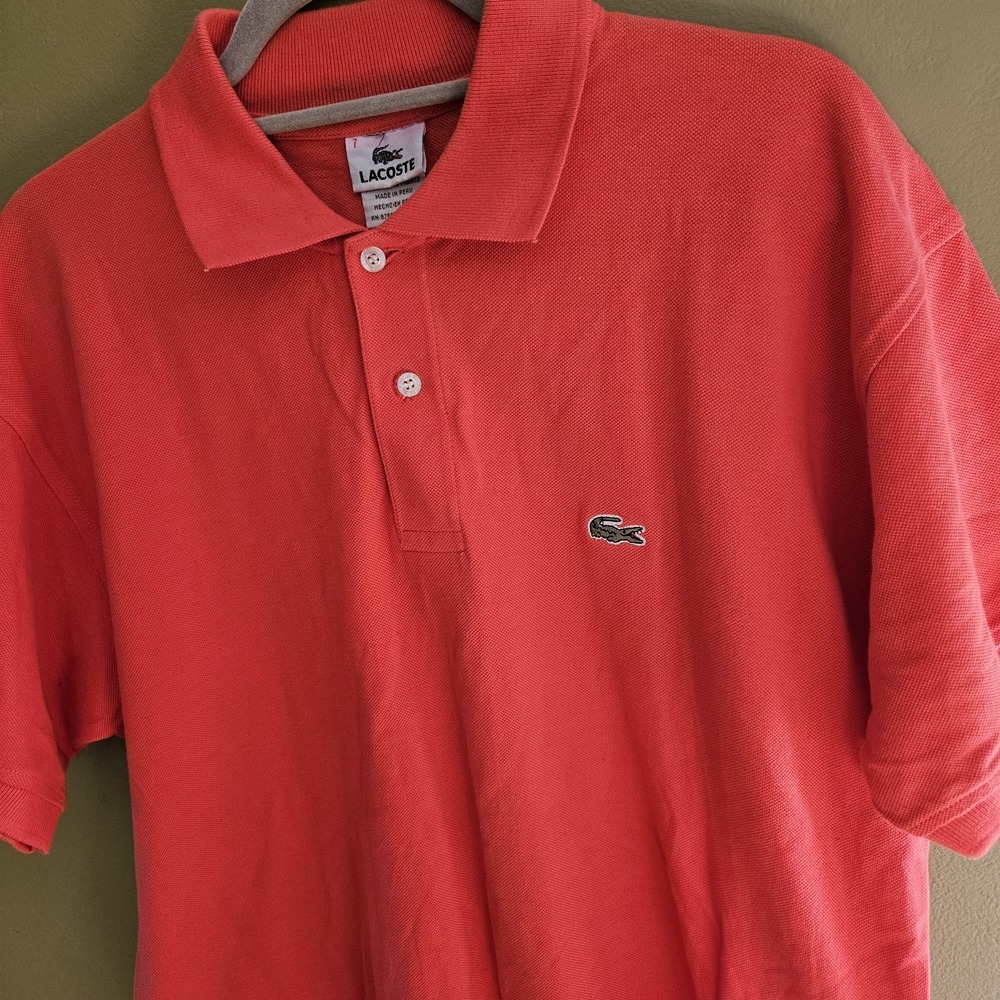 Lacoste Polo Men's Large Peach Knit Cotton Preppy Golf Short Sleve Buttons